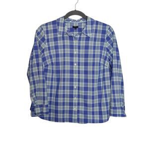 Talbots Women's size 1X Blue Plaid Button Down Shirt Petite Stretch Cotton